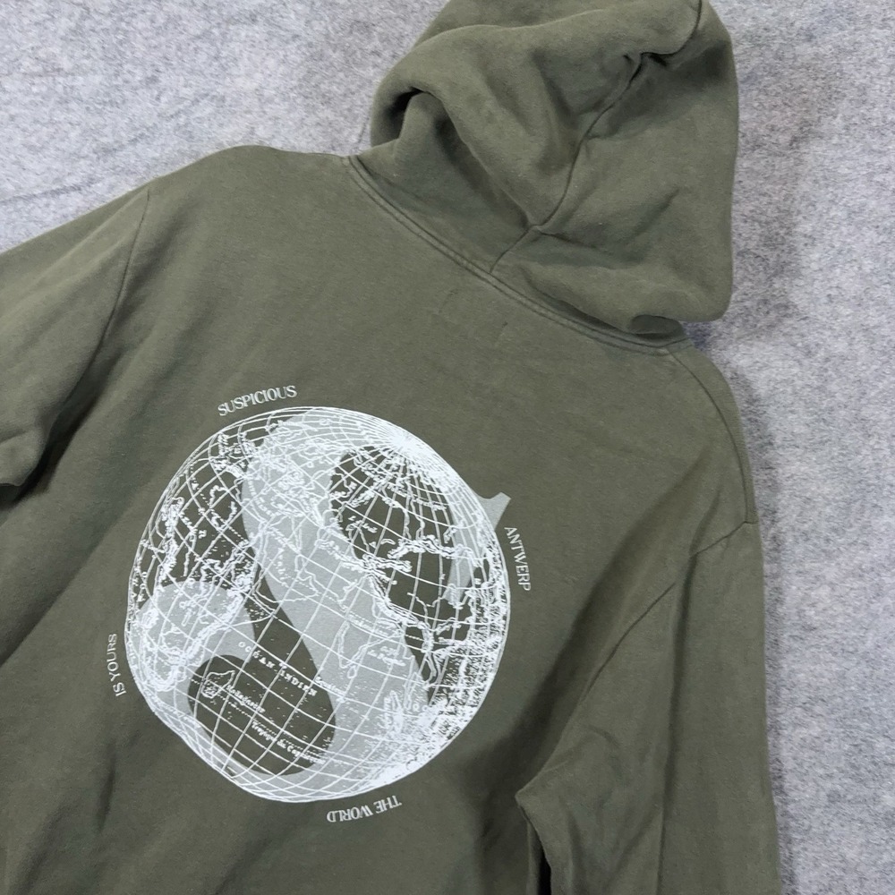 Suspicious Antwerp Voyager Hoodie Men Sz L Green World Globe Limited Release